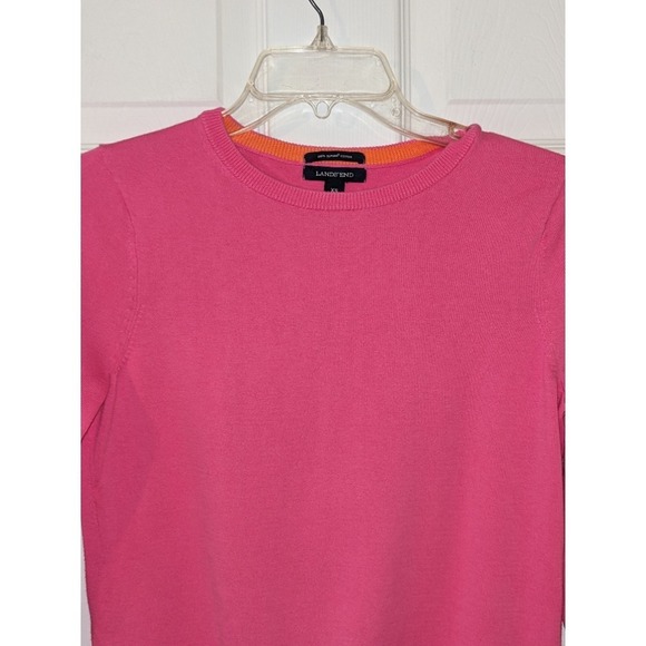 Lands' End Cotton Knit Top Crew Neck 3/4 Sleeve Hot Pink Casual XS - Picture 3 of 8